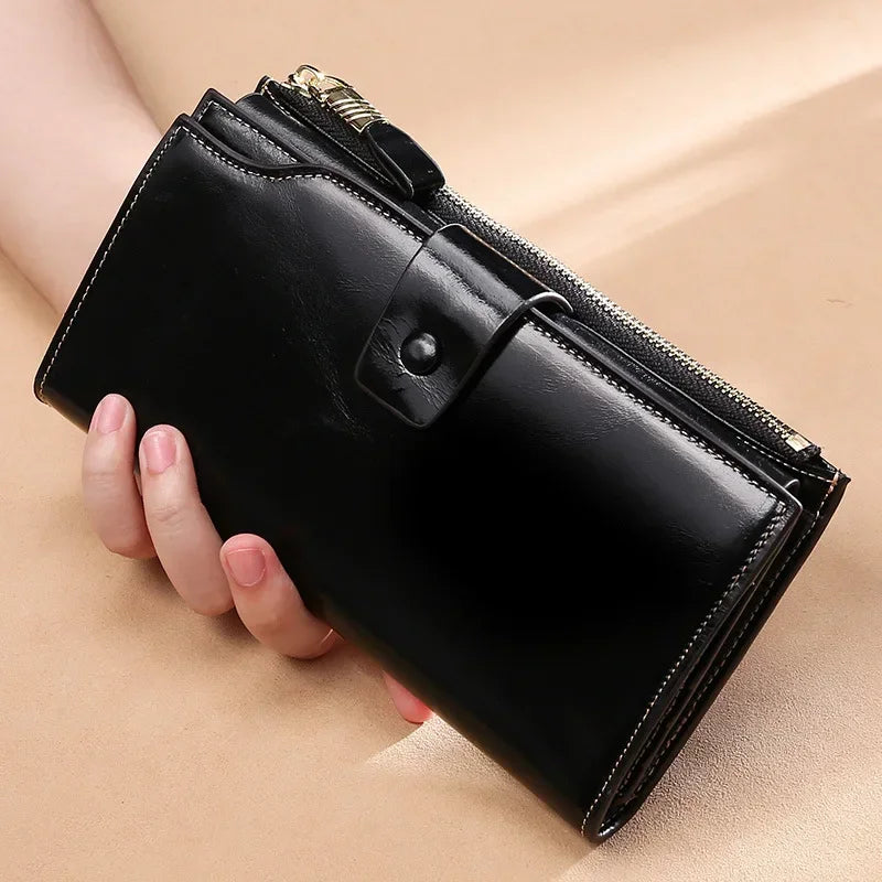 MAHEU Leather Long Wallet for women Genuine leather clutch purse real cowskin purse wallet for dress party long purse for laies