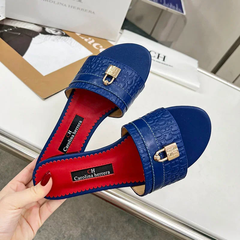 CH Women's Solid Colour Printing Simple Fashion Slippers High-End Style Elegant Wearable Office Working Woman
