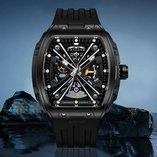 PONIGER New Men's Watch Automatic Movement Mechanical Tourbillon Design Men Watch Stainless Steel Case Waterproof Luminous Watch