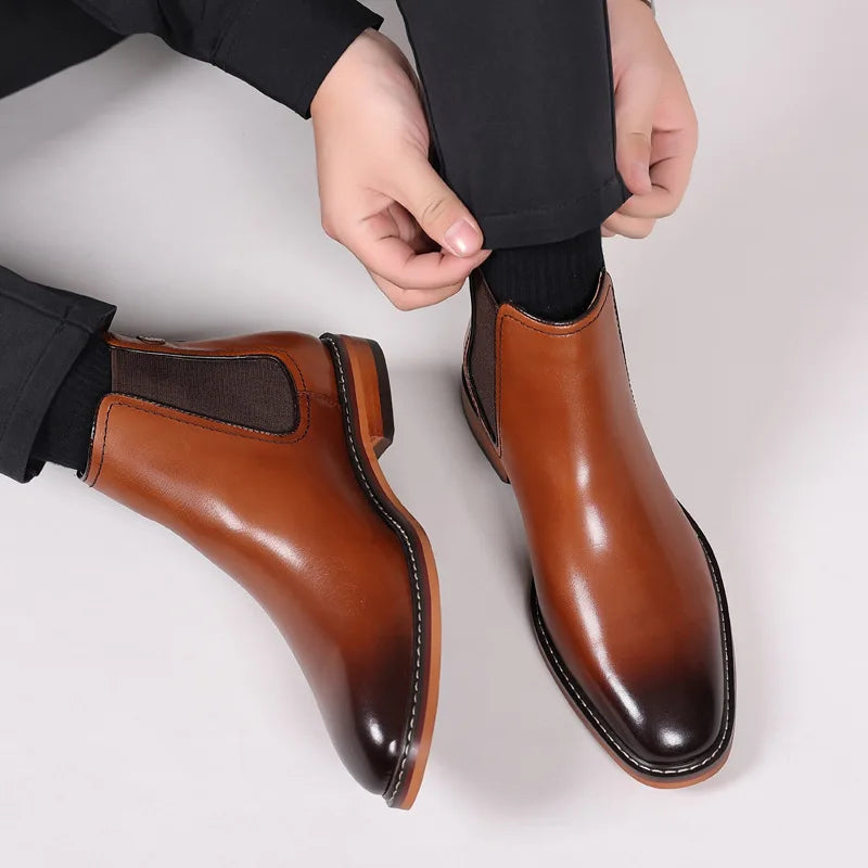 Brand Men's Chelsea Boots Genuine Cow Leather Handmade Boot Shoes Work Shoes For Formal Dress Wedding Business Party New