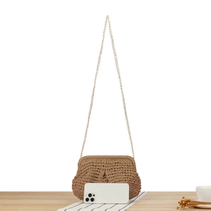 Summer Designer Shoulder Crossbody Bag Straw Weaving Clutch Purse Women Dumpling Crossbody Beach Bag Fashon Cloud Pouch