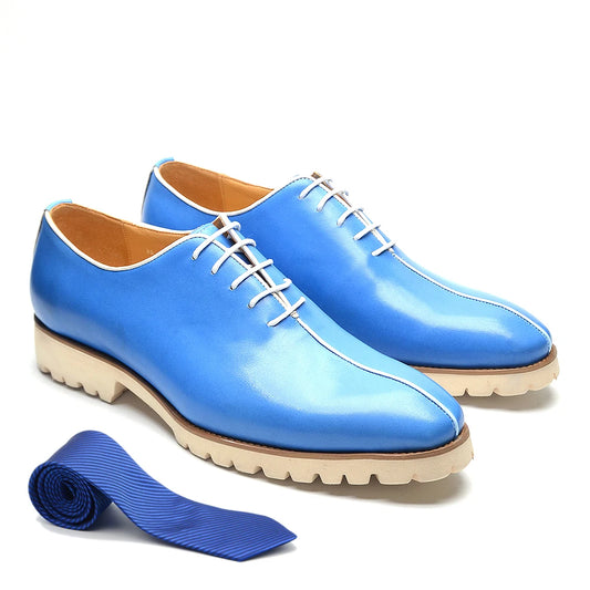 Soft Comfortable Anti-Slip Sole Men's Oxford Dress Sneakers Cowhide Genuine Leather Blue Black Business Office Casual Shoes Man