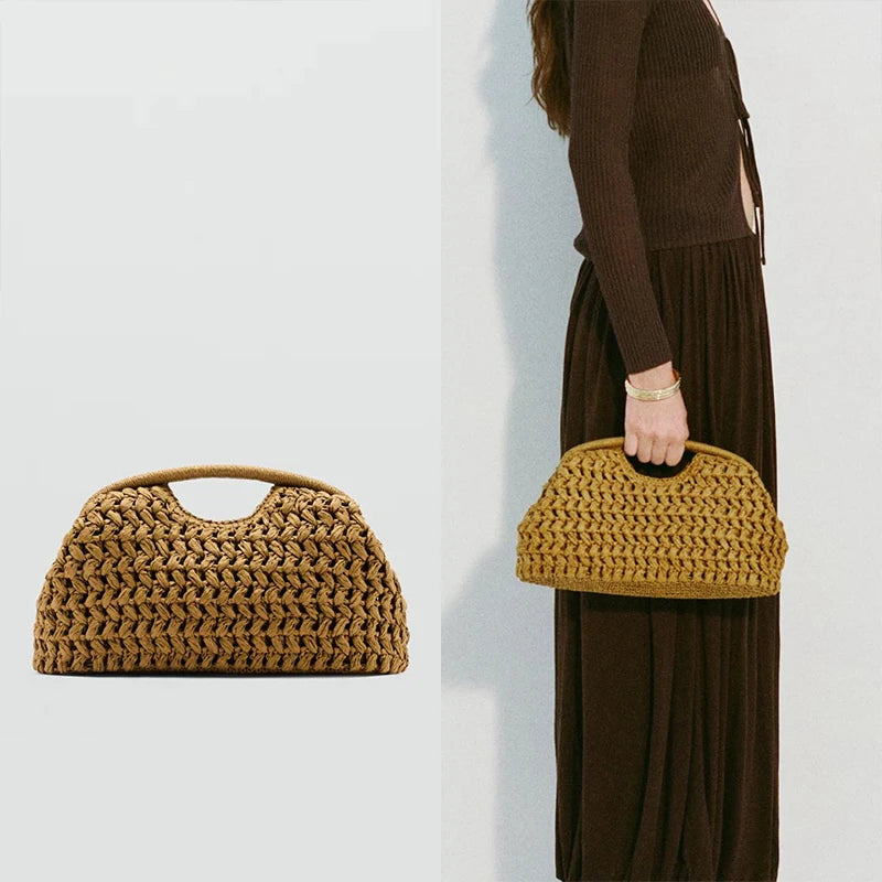 Women's Woven Handbags High-end Brand Holiday Beach Bags Summer New Large Capacity Straw Clutch Bag Fashionable Simple Women Bag