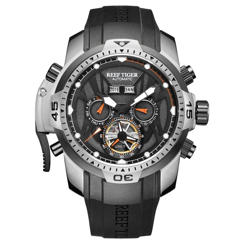 Reef Tiger/RT Orange Sport Watch Men Waterproof Luminous Perpetual Calendar Automatic Mechanical Watches Clock New RGA3532