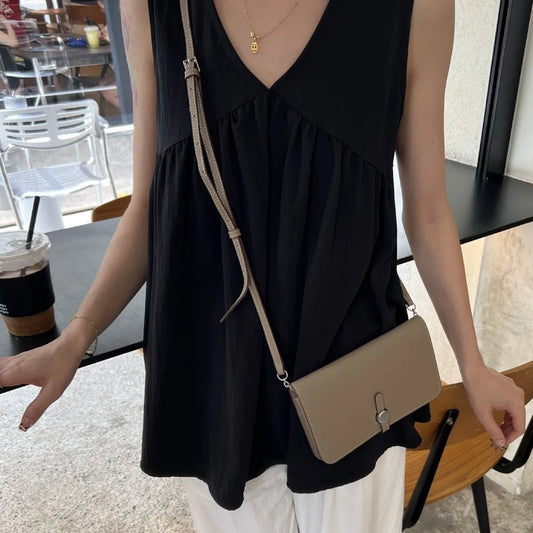 2025 New Large Capacity Long Women's Wallet Top Layer Cow Leather Simple Handbag Litchi Pattern Wallet For Women