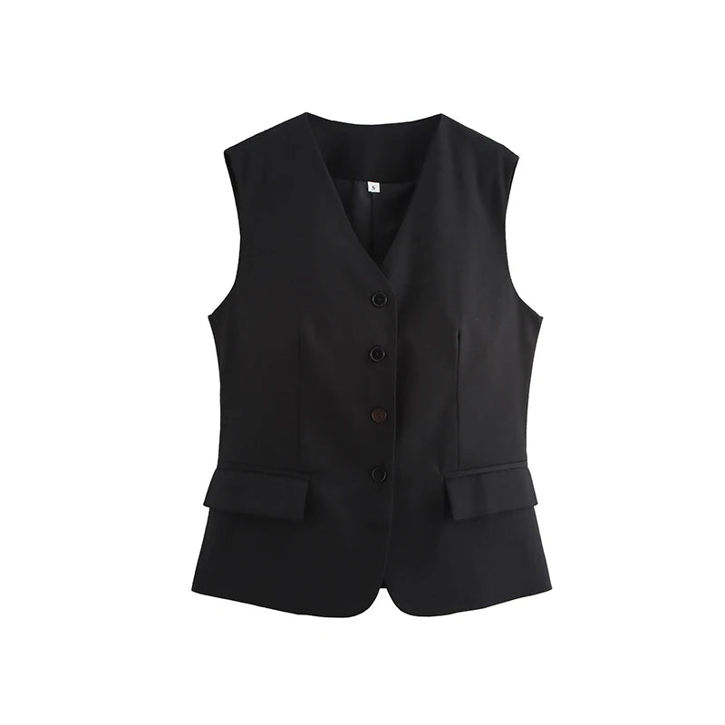 RAFZNB Women's Waistcoat Fashion O Neck Zipper Sleeveless Vest Women Outerwear Coats Female Single Breasted Vests Tops