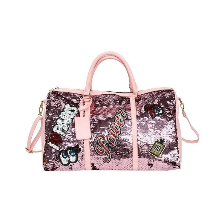 Sequins PU Travel Bag Fashion Sports Large Capacity Shoulder Bag with Separate Shoe Compartment Europe United States Handbag