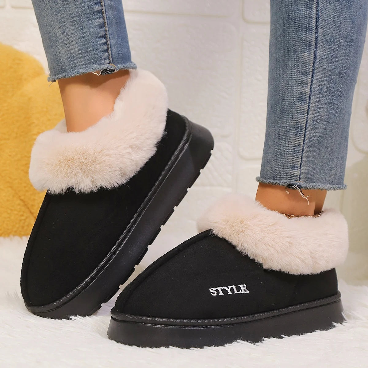 Women's Winter Fur Shoes Male Ankle Boots Platform Slippers Home Warm Fashion Outdoor Basis Thick Wool Wool Short Boots
