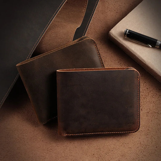 Genuine Leather Wallet For Men Slim Minimalist Design Card Holder Purse Vintage RFID Blocked Bifold Crazy Horse Leather Wallet