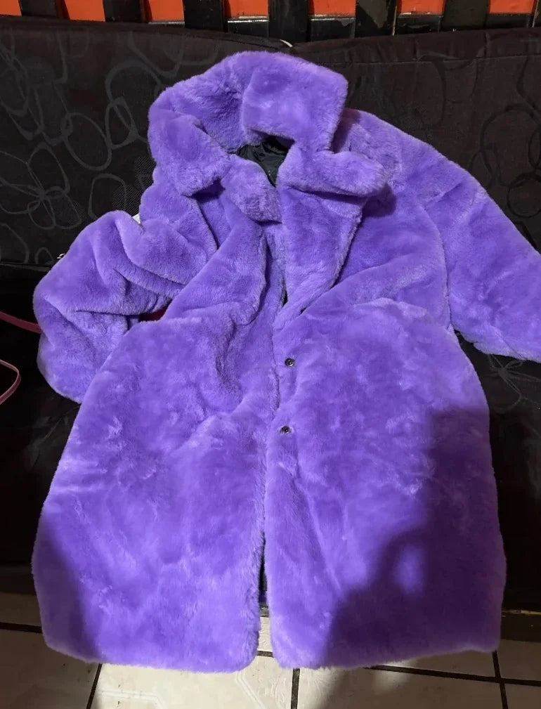 Women Purple Long Sleeve Lapel Winter Coat 2024 New Fashion Temperament Office LadyWhite Fur Jackets Clothing Red