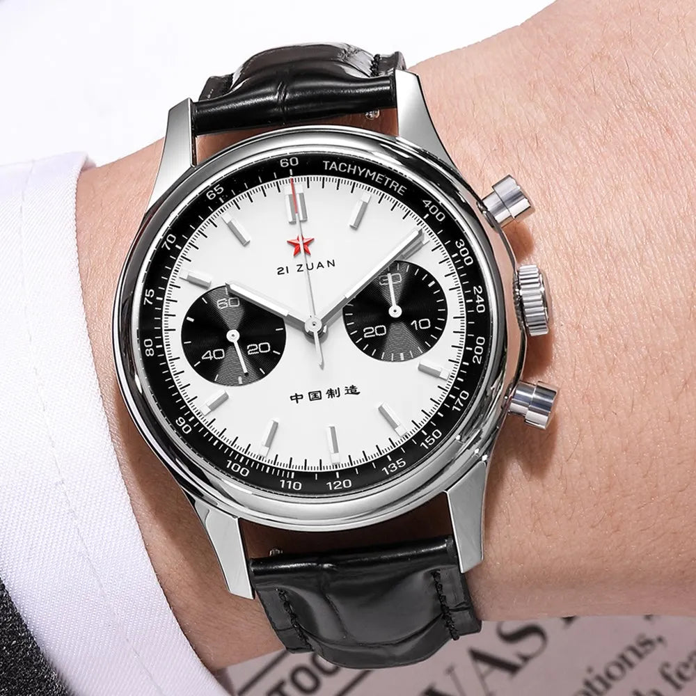 Red Star 40mm Panda 1963 Chronograph Men Watches Original ST901 Movement Hand Winding Male Pilots Clock Mechanical Wristwatches