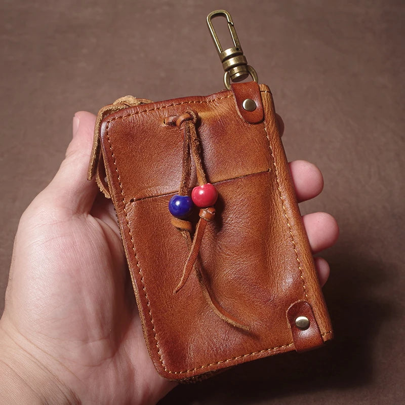 GURO Luxury Brand Genuine Leather Key Bag Multifunctional Waist Hanging Card Holder Coin Purse Men Women Car Key Case Organizer