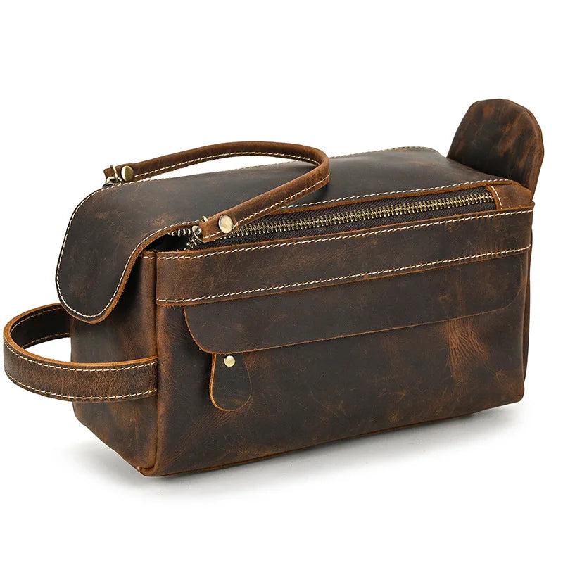 Cowhide Toiletry Bag Men Leather Cosmetic Bag Man Woman Wash Bag Storage Bags Genuine Leather Handbag for Make Up Dopp Kit Male