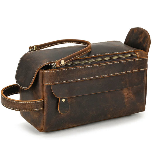Cowhide Toiletry Bag Men Leather Cosmetic Bag Man Woman Wash Bag Storage Bags Genuine Leather Handbag for Make Up Dopp Kit Male