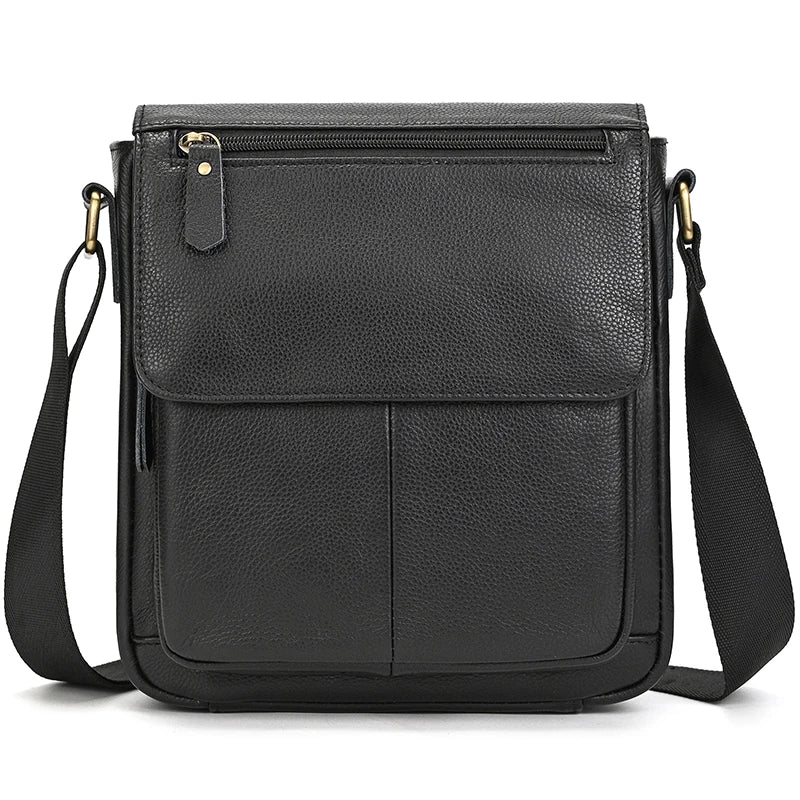 Men's Vintage Genuine Leather iPad Messenger Bag Thick Cow Leather Shoulder Bag Small Casual Crossbody Bag Cowhide Briefcase