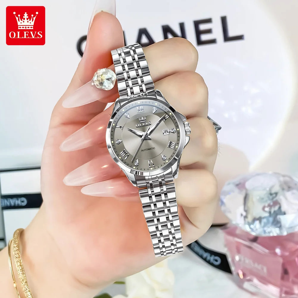 OLEVS Original Women's Luxury Mechanical Watches Stainless Steel Automatic Watch for Woman Waterproof Luminous Ladies Watches