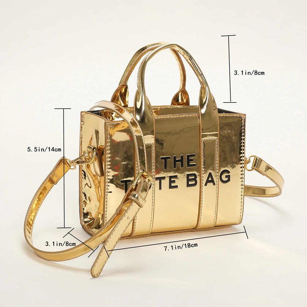 Patent Leather Shoulder Bag Fashion Letter Ladies Tote Bags Casual Adjustable Strap Simple Shiny Portable for Weekend Vacation