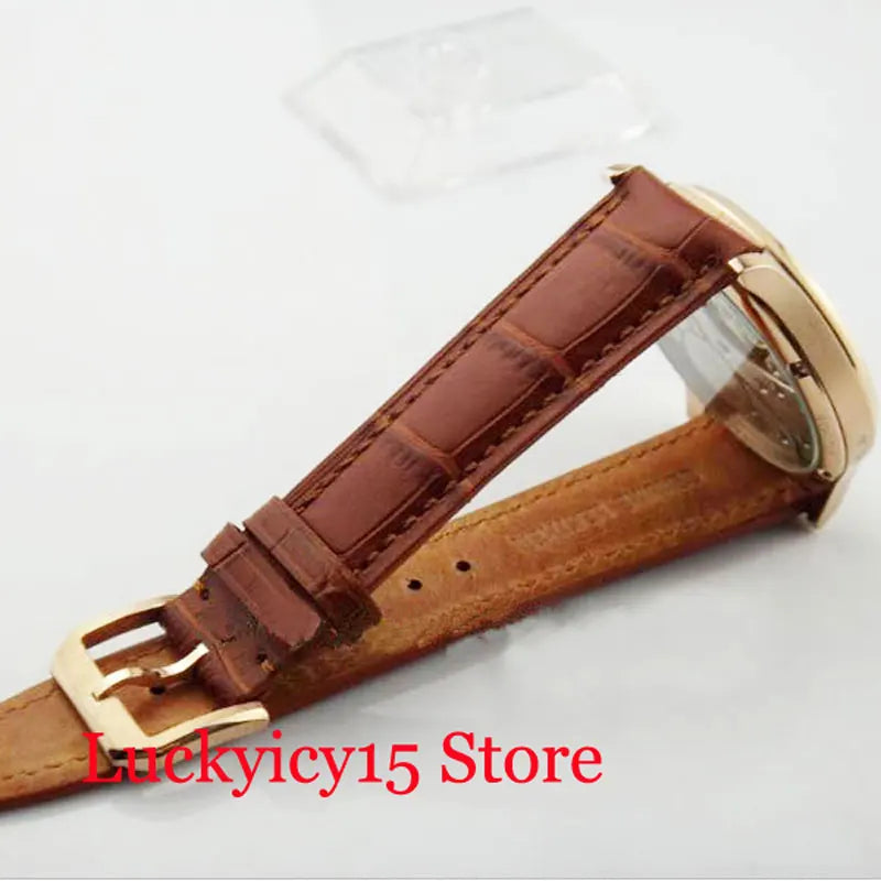 Rose Gold Hand Winding Round Wristwatch White Dial Gold Hand 6497 Movement 44mm Men Watches