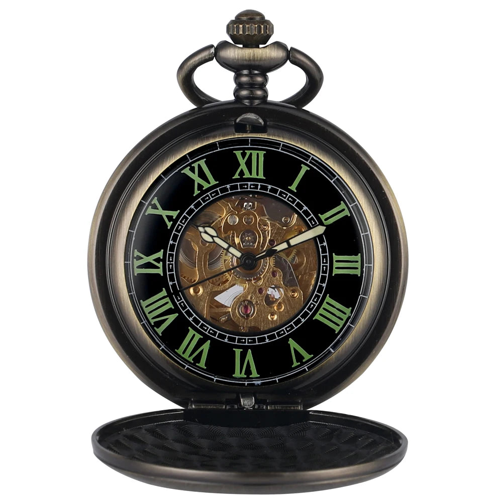 Mechanical Automatic Copper Smooth Pocket Watch Luminous Design Steampunk Fob Clock with Chain Gift for Men Relogio De Bolso
