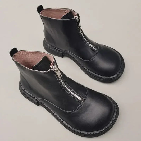 Genuine Leather Cowhide Men's Women's Wide Toe Short Boots Original High Cut Spring Work Single Shoe 43 Обувь С Широким Носом