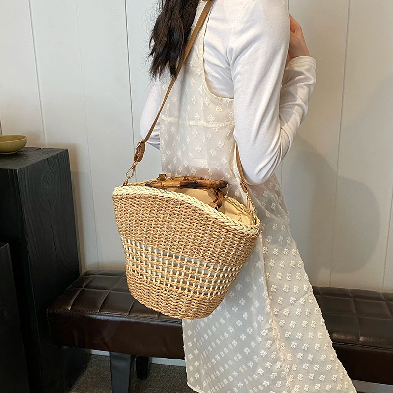 Summer Women's Shoulder Bag Hollow out Handbag Hand woven Straw Bags Bohemian Casual Ladies Beach Bag Fashion Lady Crossbody Bag