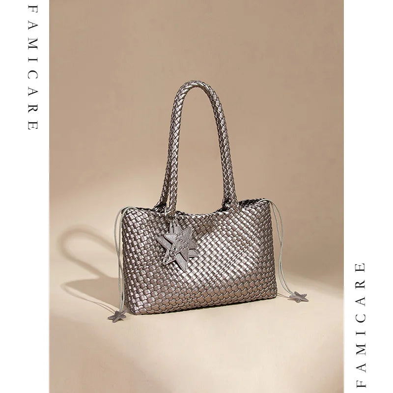 New Style Hand-woven Women's Bag Trendy Single-shoulder Underarm Bag Textured Casual Hand-held Mother-Daughter Tote Bag Handbag