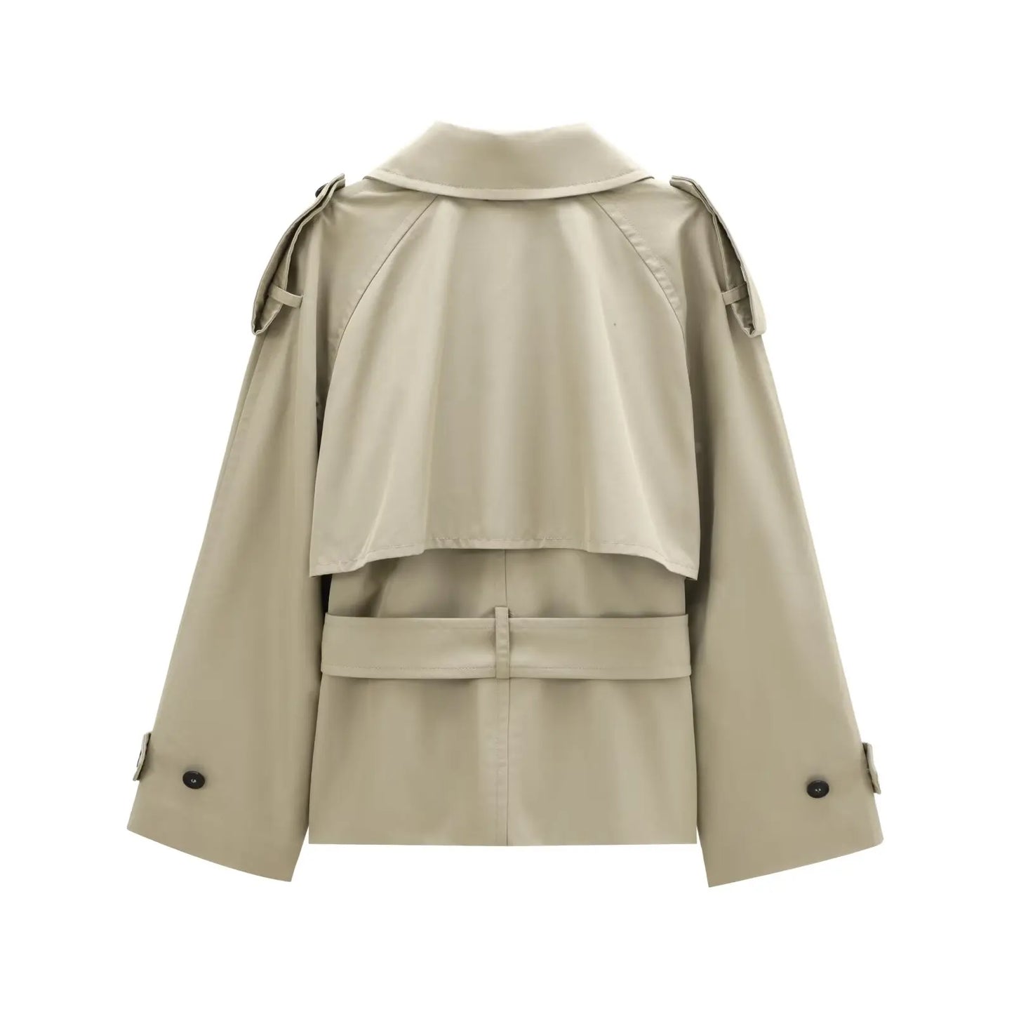PB&ZA Women 2024 Autumn New Fashion Short Trench Coat Retro Long Sleeve Button Casual Outerwear Chic Overcoat