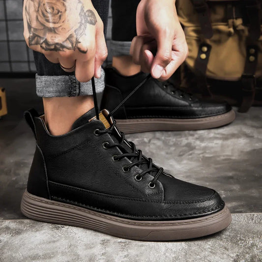 Spring Genuine Leather Mens Ankle Boots Men High Top Sneakers Classic Skate Shoes For Men Casual Footwear Handmade Boots Male