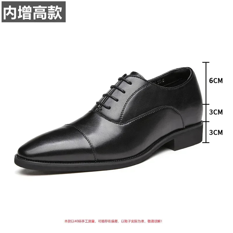Genuine Leather Men Internal Elevation Dress Shoes for Men Triple Splicing Luxury Party Office Business Shoes Plus Size 45