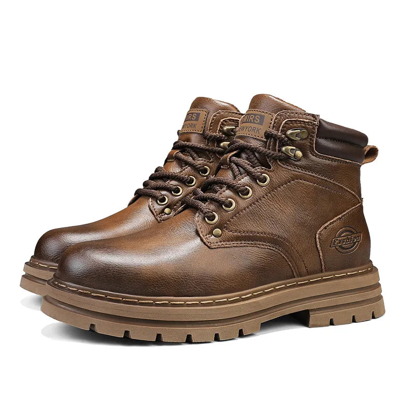 High Quality Leather Mens Boots New Arrival Male High Top Flats Comfortable Lace-Up Low Top Sneakers Stylish Male Ankle Boots