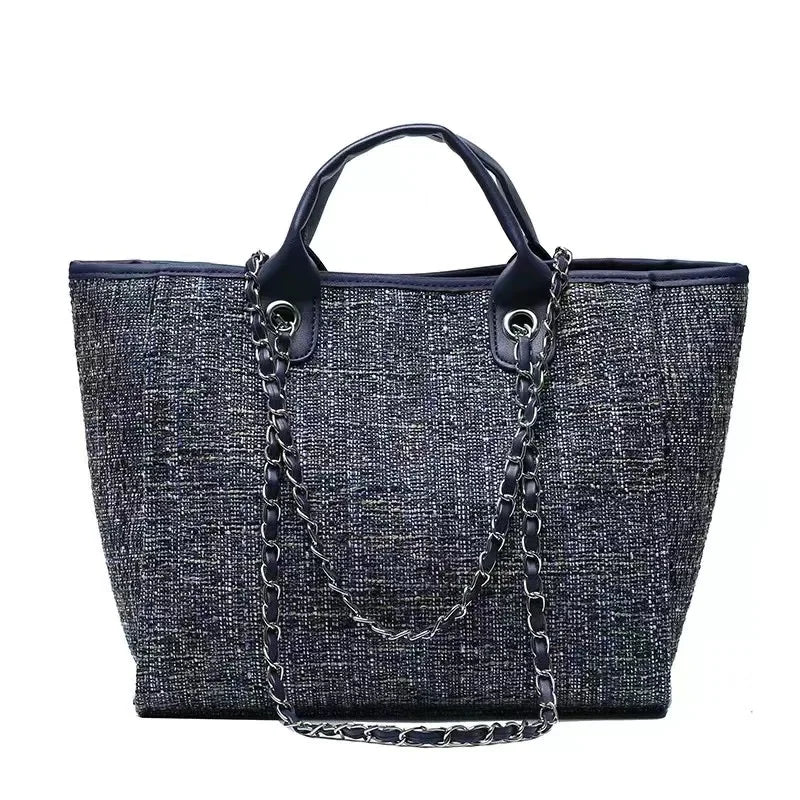 Custom Monogram Canvas Tote Bag Initial Bag Handbag Beach Bag Birthday Gift Bag with Chain Tote Bag Summer Holiday Bag