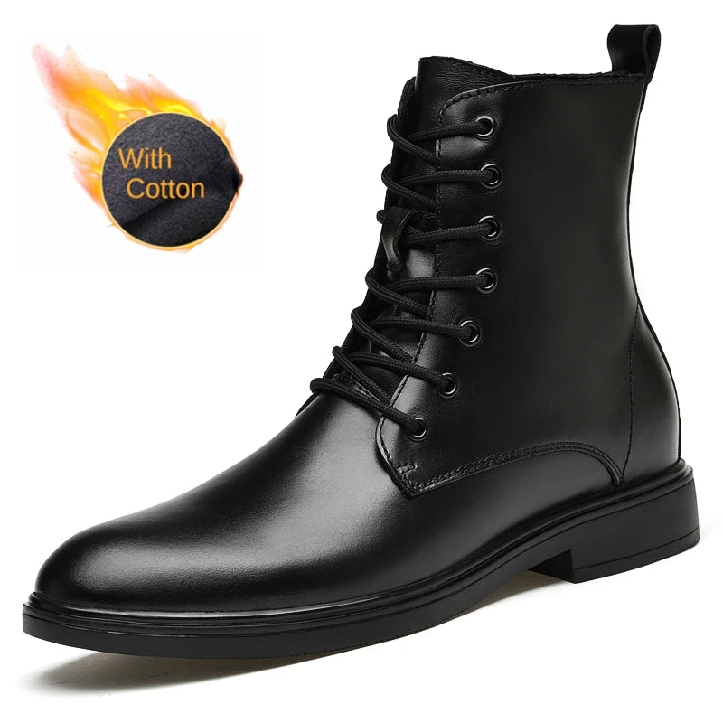 Winter Classic Men's Genuine Leather Boots High End Business Short Boots Men's Important Occasion Suit Boots Warm Cotton Boots