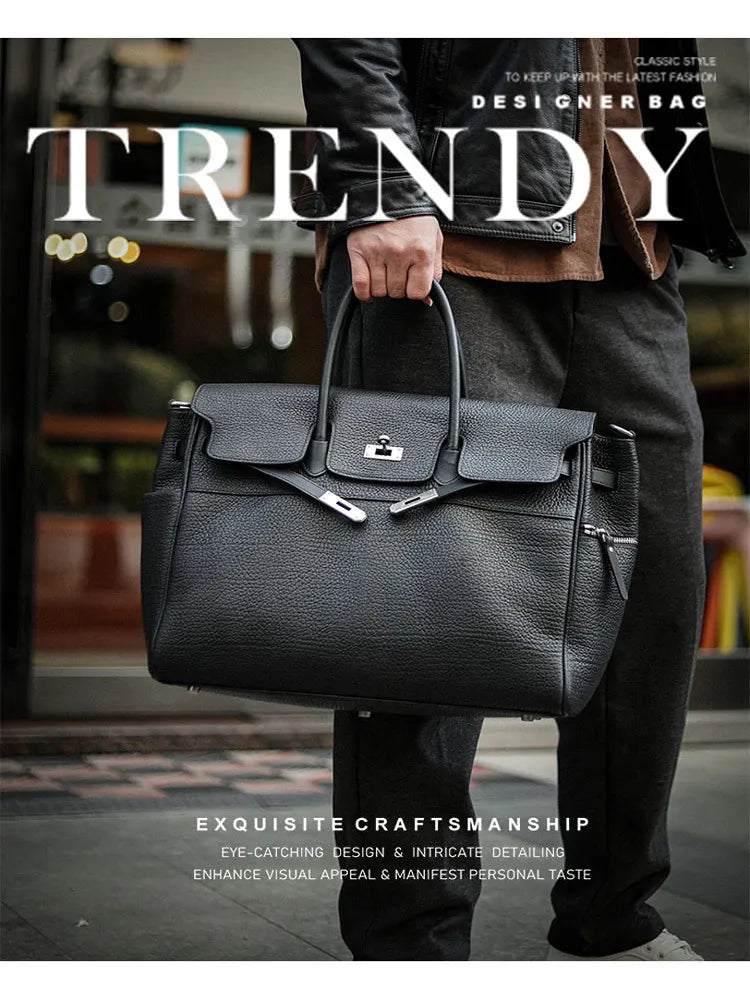 New Top Quality Briefcase Bag retro commuter bag soft leather single shoulder Tote bag neutral wind large capacity with zipper