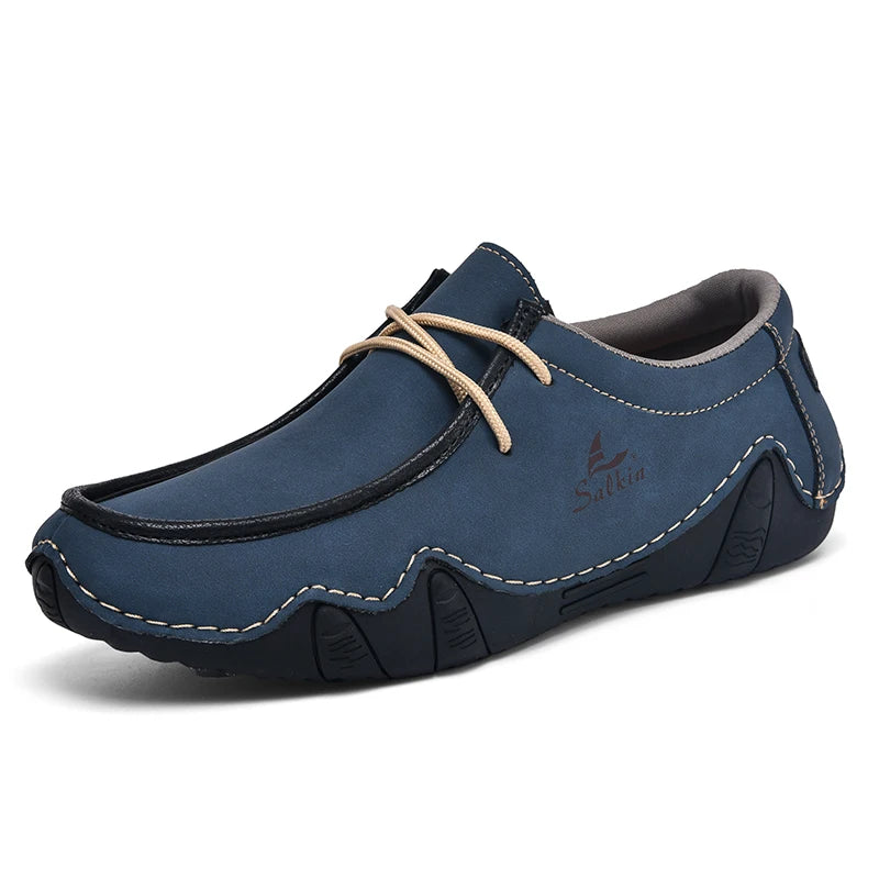 New 2024 Autumn Handmade Leather Casual Men Shoes Design Fashion Sneakers Man Loafers Breathable Low Top Flat Shoes Driving
