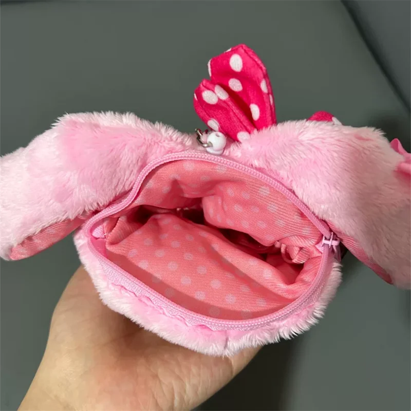 Bonbonribbon Plush ID Card Holder Pass Case Retractable Pink Bunny Body Cute Coin Purse Coin Pouch Wallet Kawaii Bag Keychain