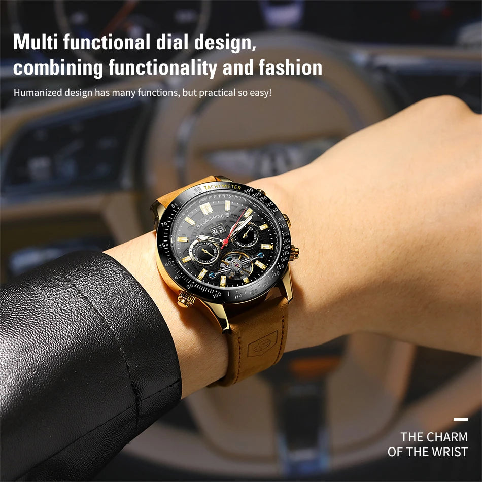 2025 FORSINING Chronograph Multifunctional Calendar Tourbillon Automatic Movement Big Man Watch Mechanical High-end luxury Clock