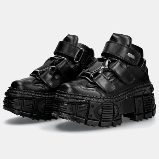 Men's Genuine Leather High-Top Platform Shoes Retro Street Style Dark Punk Muffin Bottom with Metal Accents Unisex