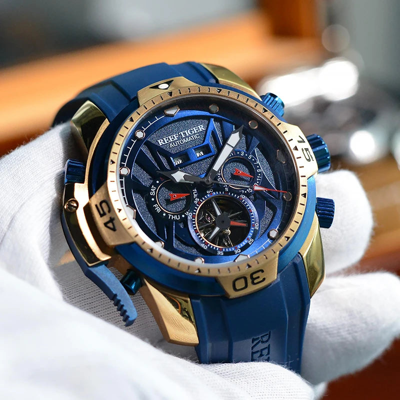 Reef Tiger/RT Orange Sport Watch Men Waterproof Luminous Perpetual Calendar Automatic Mechanical Watches Clock New RGA3532