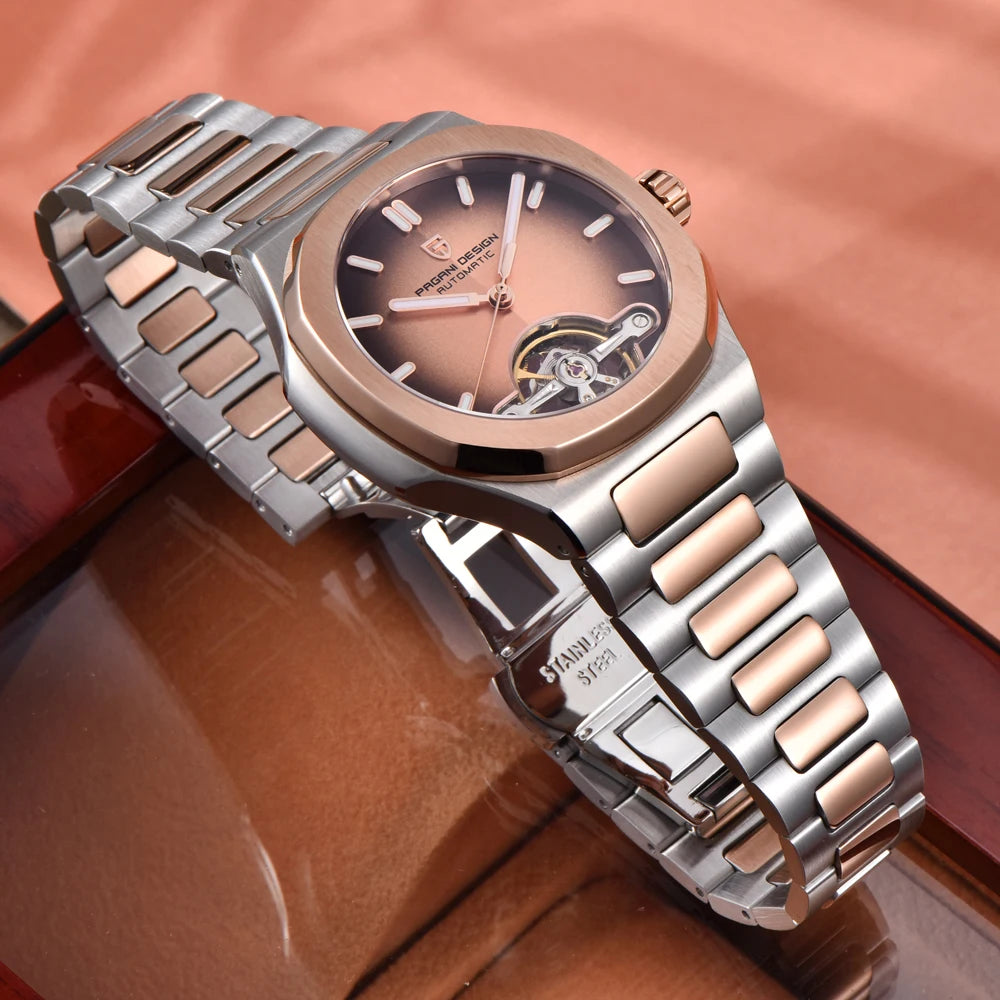 2025 New PAGANI DESIGN Rose Gold Men's Watches Tourbillon Mechanical Wristwatches Luxury Automatic Watch Men AR Sapphire Mirror