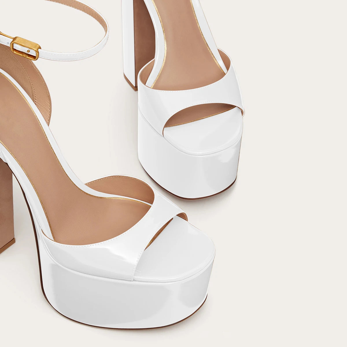 Arden Furtado Summer 2025 White Round toe Waterproof platform Super high heel Open toe chunky heels sandals cover heels big size