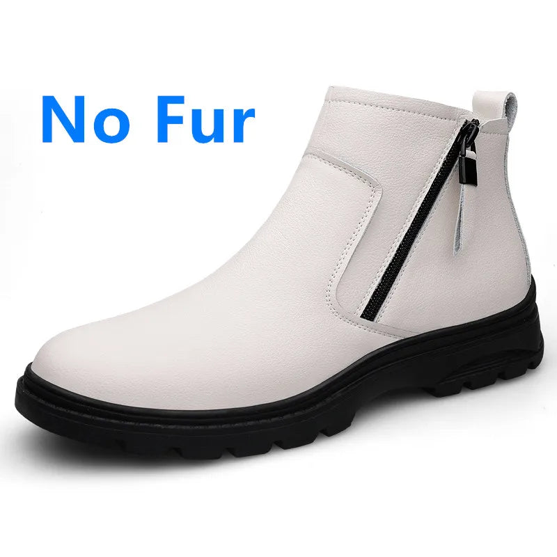 Genuine Leather Mens Shoes Side Zipper Basic Boots Chelsea Ankle Botas Trendy Wedding Comfy Dress Shoes Suit White Men's Boots