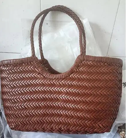 Handbags Women's Genuine Leather Shoulder Bag Luxury Woven Casual Shopping Bag Vintage Basket Tote Large Cowhide Hand Bags Lady