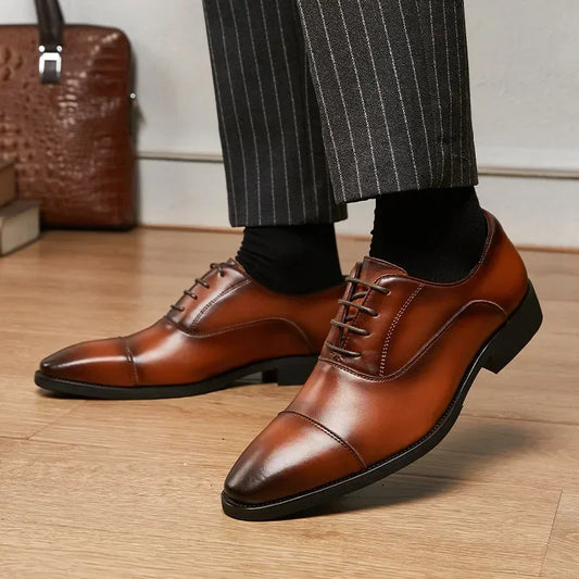 Genuine Leather Men Internal Elevation Dress Shoes for Men Triple Splicing Luxury Party Office Business Shoes Plus Size 45