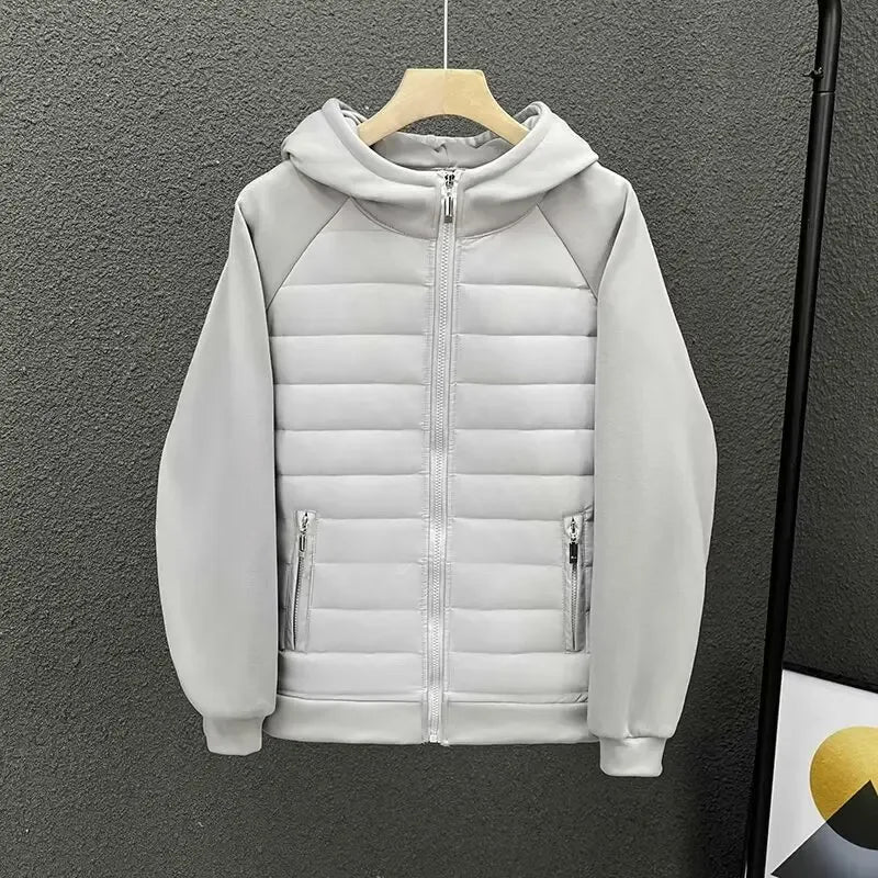 Men's Winter Cotton-Padded Casual Hooded Sweatshirt Jacket Lightweight Full Covered Edge Couple's Jacket Loose Style Parkas