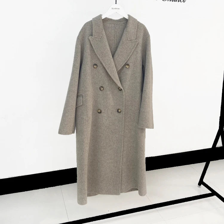 2023 Autumn Women Drouble Breasted Woolen Coat Turn Down Collar Cashmere Winter Clothes Long Coats Tops New