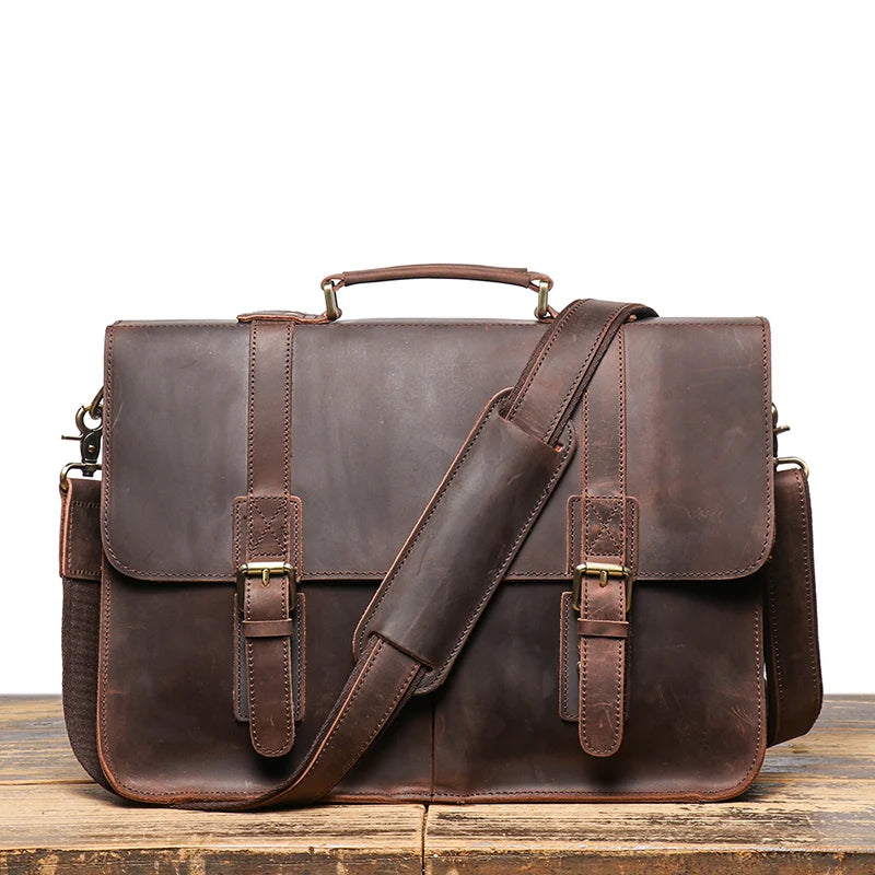 Mens Tote Bags High Quality Luxury Messenger Bags Man Office Briefcases Vintage Genuine leather Handbag Leathfocus