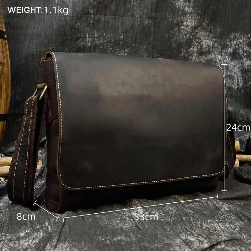 Vintage Crazy Horse Leather Men's Briefcases Laptop Bag Office Bags for Men Cover Messenger Bags Men's Leather Bag Computer Bags