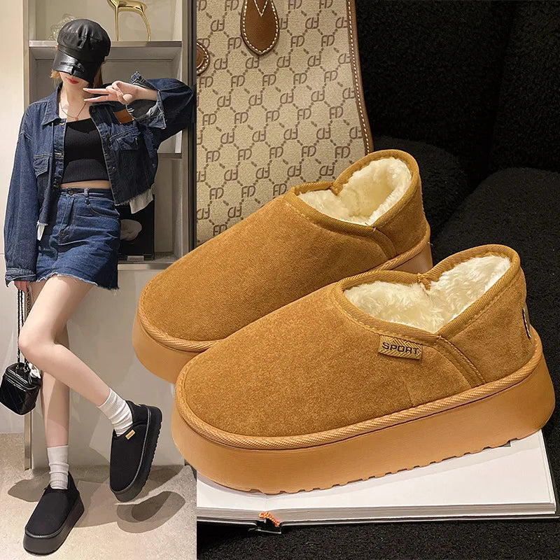 Shevalues Women Winter Snow Boots Warm Comfy Furry Lined House Cotton Shoes Female Outdoor Fashion Platform Fur Fuzzy Shoes
