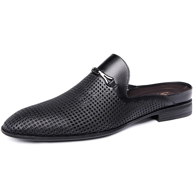 Luxury Brand Half Drag Casual Sandals Shoes Men Slippers Genuine Leather Loafers Lazy Penny Shoes High Quality Slip on Mens Shoe
