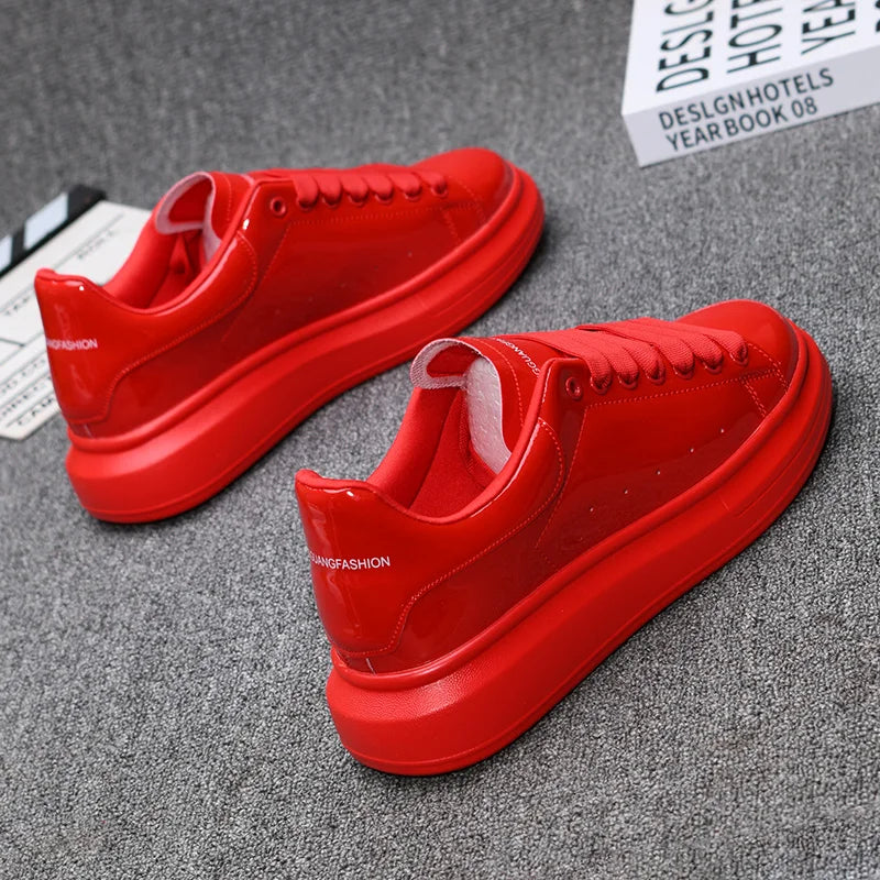 Branded couple shoes for men and women, breathable sports shoes, lacquered casual shoes, red skateboarding tennis shoes